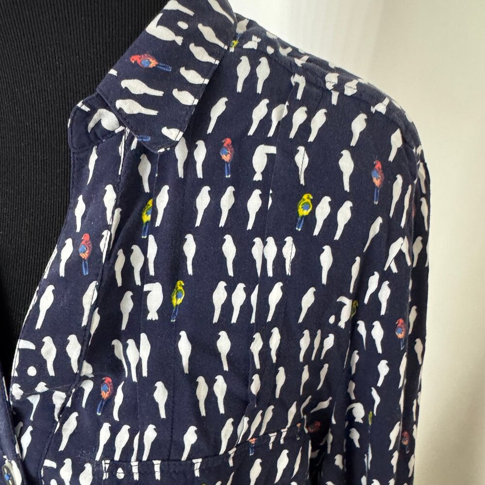 Anthropologie Maeve Blue Wynwood Bird Print Button Down Shirt Size 12 Rayon